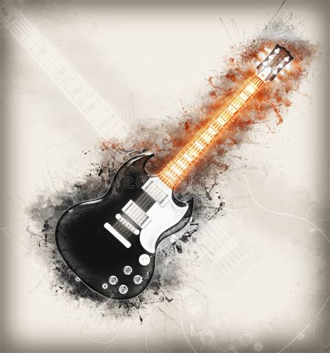 Glowing Hard Rock Guitar Drawing Stock Illustration Illustration Of
