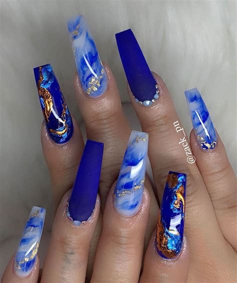 Chic And Unique Styled Blue And Gold Nails Summer Acrylic Nails Best Acrylic Nails Nail Designs