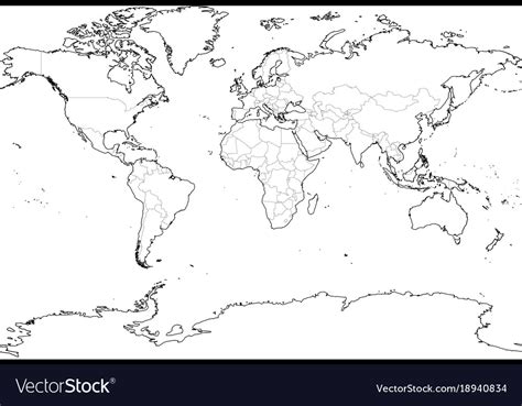 World Map Outline Thin Country Borders And Thick Vector Image