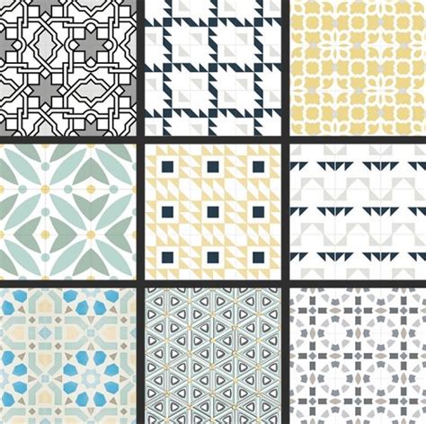 Nine Different Tile Patterns In Various Colors And Sizes All With
