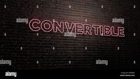 Convertible Realistic Neon Sign On Brick Wall Background 3d Rendered