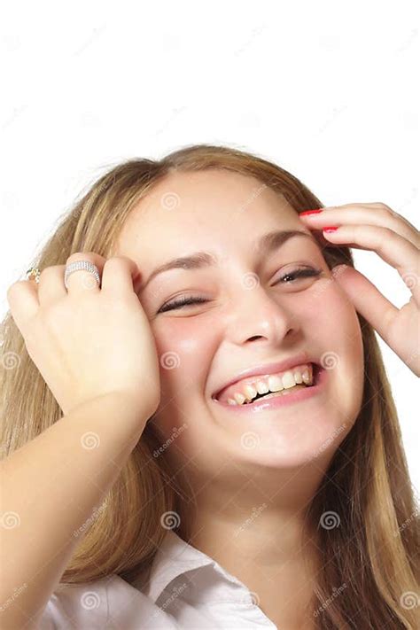 Happy Smiling Girl Stock Image Image Of Hair Flash Isolated 6436725