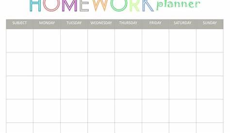 homework calendar printable