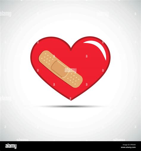 Red Broken Heart With Adhesive Plaster Vector Illustration Eps10 Stock