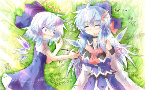 safebooru adult ahoge blue eyes blue hair blush bow breast envy breasts cirno cirno nee closed