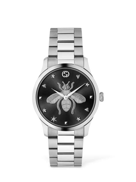 Gucci 38mm G Timeless Bee Motif Watch Silverblack Luisaviaroma