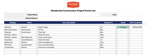 Free Construction Punch List Template Buildbook