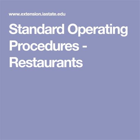 Standard Operating Procedures Restaurants Standard Operating