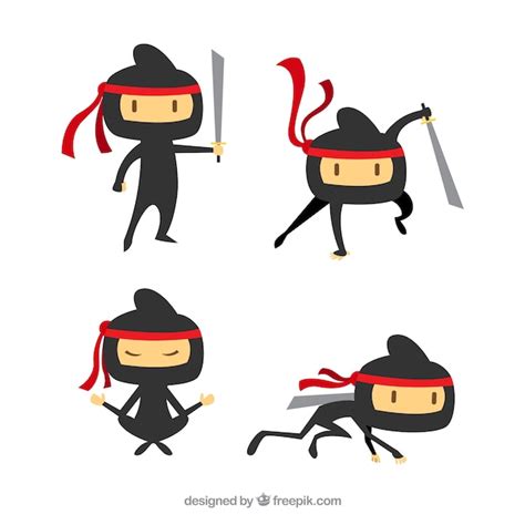Premium Vector Flat Ninja Character In Different Poses