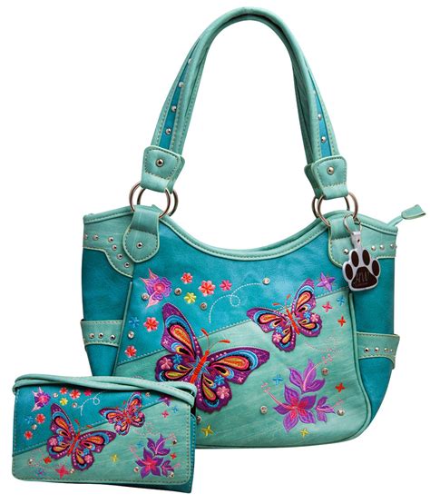 Butterfly Purse Western Embroidered Concealed Carry Handbag Wallet Set