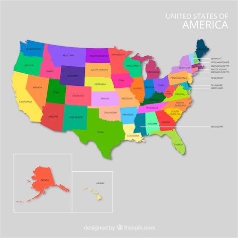 estados unidos 50 mapa de colores y nombres de estados imagen vectorial reverasite