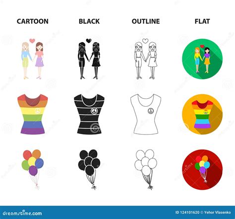 lesbians dress balls gay parade gay set collection icons in cartoon black outline flat style