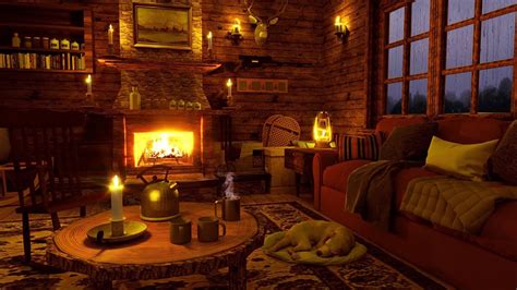 Cozy Cabin Ambience Rain On Window And Crackling Fireplace Sounds 8