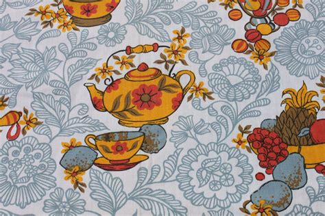 Vintage Kitsch Kitchen Curtain Cotton Fabric By The Yard Old Etsy