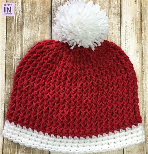 Santa Pom Pom Hat Free Pattern Pretty In Crochet