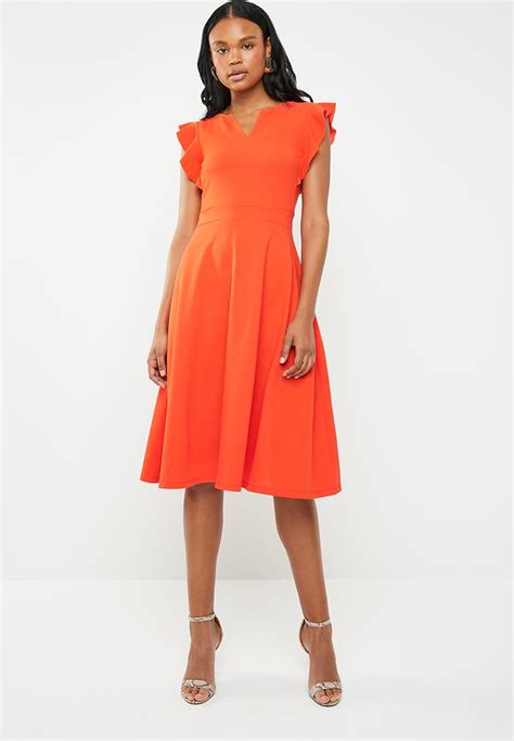 Frill Detail Fit And Flare Dress Orange Edit Formal