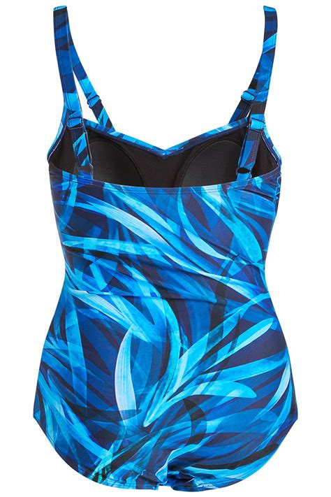 Blue Palm Ruched Front Swimsuit Bonmarché
