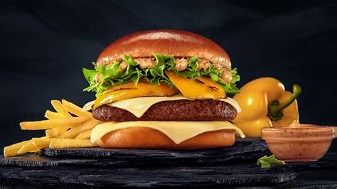 Afbeelding Hamburger Fastfood Voedsel Close Up 1920x1080