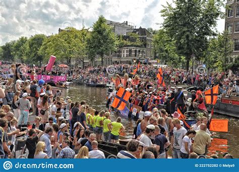 amsterdam holland august 04 2012 people celebrate the gay parade celebration on the canals