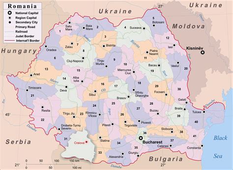 Regions list of romania with capital and administrative centers are marked. Large administrative map of Romania with cities | Vidiani ...