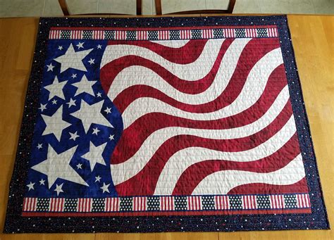 American Flag Wall Hanging Quilted Patriotic Wall Quilt Waving Flag