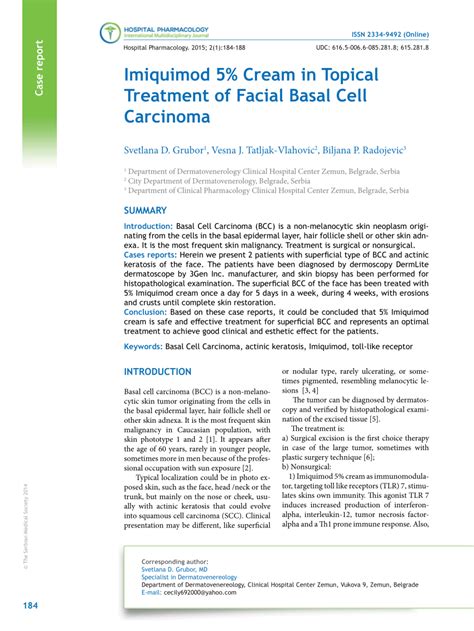 Pdf Imiquimod 5 Cream In Topical Treatment Of Facial Basal Cell