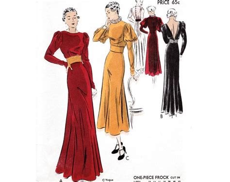 1930s 30s Vintage Evening Gown Sewing Pattern Reproduction Etsy
