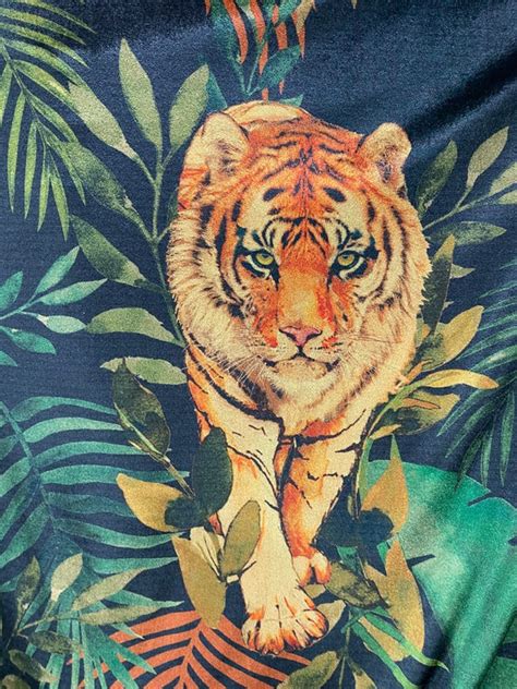 Tiger With Greenery On A Spandex Fabric Sold By The Yard Etsy