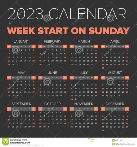 Simple 2023 Year Calendar Stock Vector Illustration Of Date 88311587