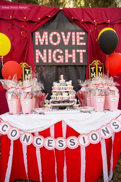 Movie Night Party Decorations Printables Red Vintage Movie Etsy