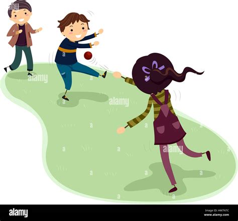 Stickman Illustration Of Kids Playing Dodge Ball In A Park Stock Photo