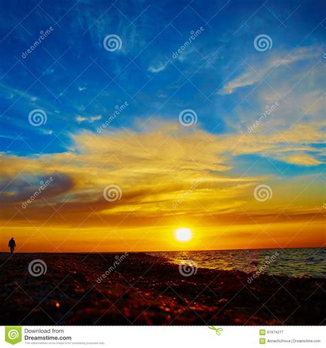 Sunset Over The Ocean Stock Image Image Of Sand Bright 61974277