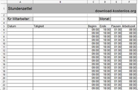 Stundenzettel Vorlagen Download für Word PDF und Excel kostenlos