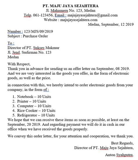 Contoh Surat Resmi Dalam Bahasa Inggris Beserta Bagian Bagiannya / 3
