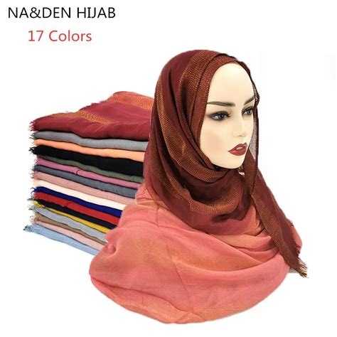 plain lurex glitter hijab soft scarf tassel shimmer silver shawl muslim solid color scarves
