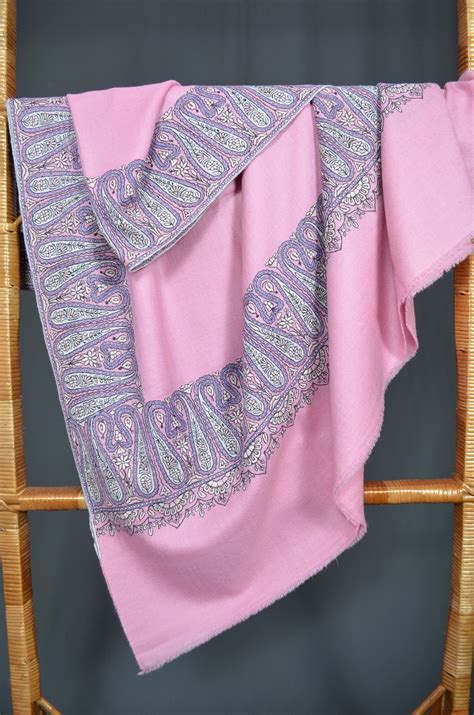 Pink Big Border Embroidery Cashmere Pashmina Shawl Cashmere Pashmina