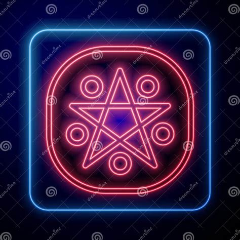 Glowing Neon Pentagram In A Circle Icon Isolated On Black Background