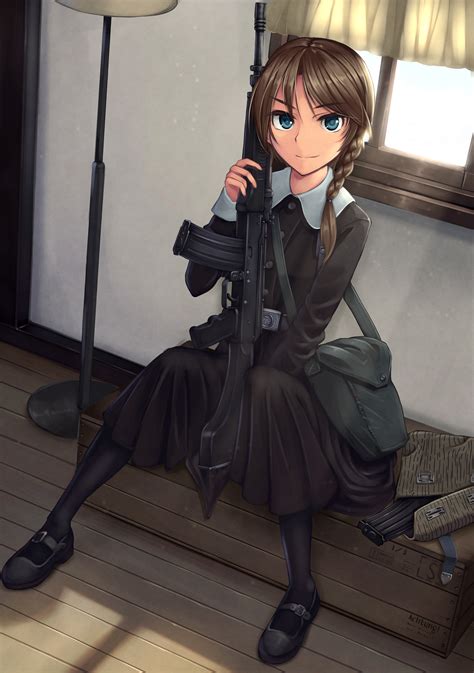 Wallpaper Gun Long Hair Anime Girls Blue Eyes Weapon Toy