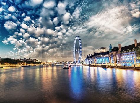 London Skyline Along Thames And Famous Stock Photo