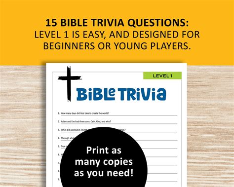 Bible Trivia Game Printable Easy Questions Christian Faith Instant