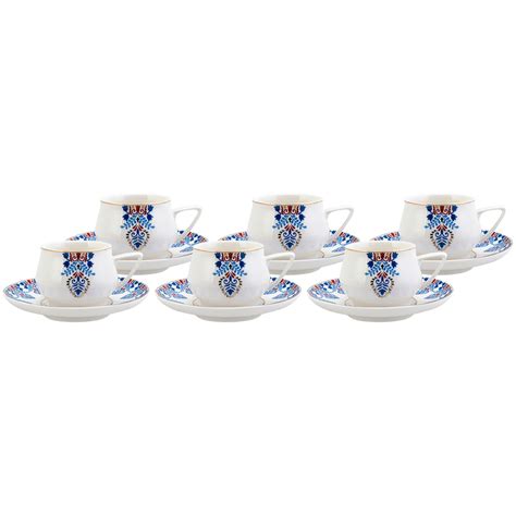 Karaca Porcelain Espresso Turkish Coffee Cup Set Of 6 12 Piece 90ml