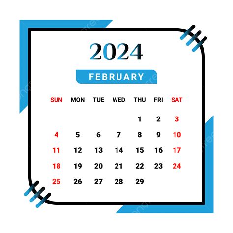 Calendario Del Mes De Febrero De 2024 Con Negro Y Azul Cielo Vector Png