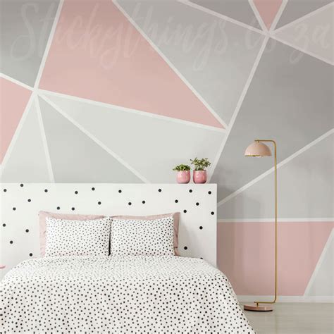 Pink Geometric Wall Mural Geo Triangles Blush Grey Wallpaper Mural