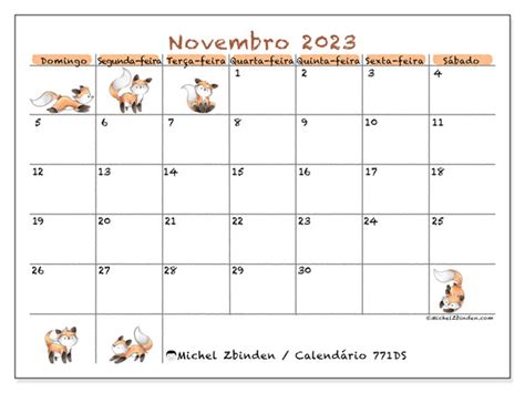 Calendário de novembro de 2023 para imprimir 771DS Michel Zbinden BR