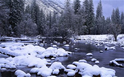 Wallpaper Yosemite National Park In Winter Merced River Snow