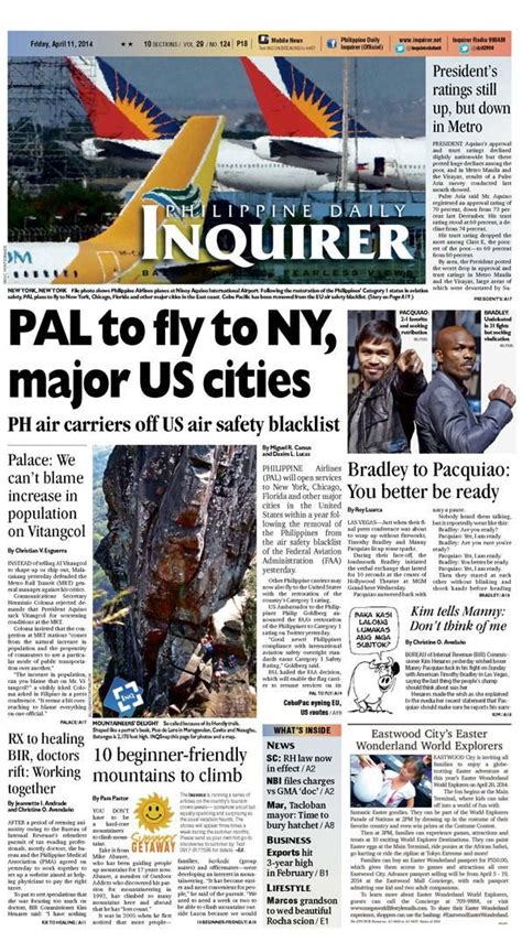 Pal To Fly To Ny Major Us Cities Todays Inquirer Banner Story