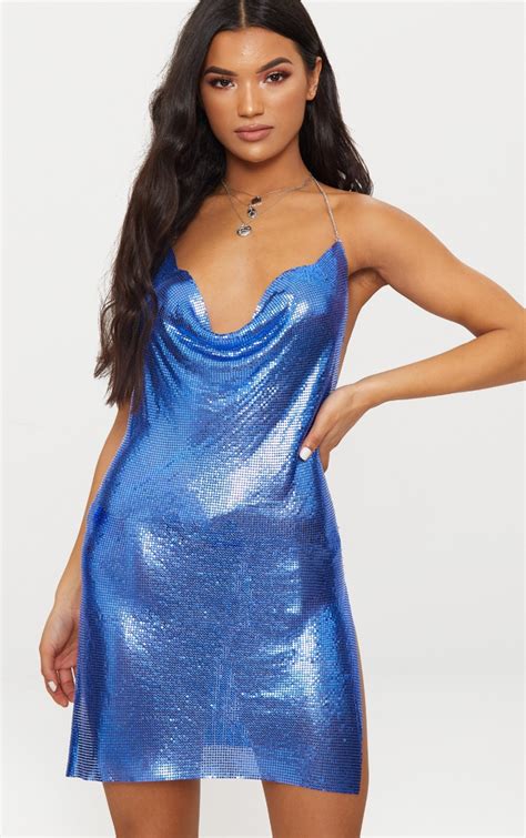 Cobalt Chainmail Dress Prettylittlething Ca