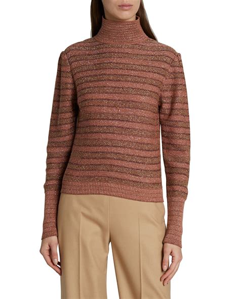 Chloe Metallic Striped Knit Turtleneck Sweater Neiman Marcus