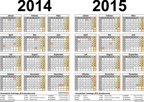Zweijahreskalender 2014 And 2015 Als Excel Vorlagen Zum Ausdrucken