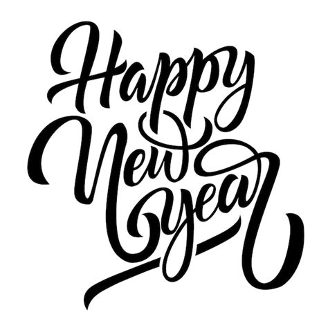 Happy New Year Black Handwriting Lettering Isolated Premium Vector